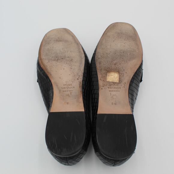 Stuart Weitzman Loafer Women 8.5 Black Croc Embossed Leather Slip On Flat Preppy - Picture 7 of 8
